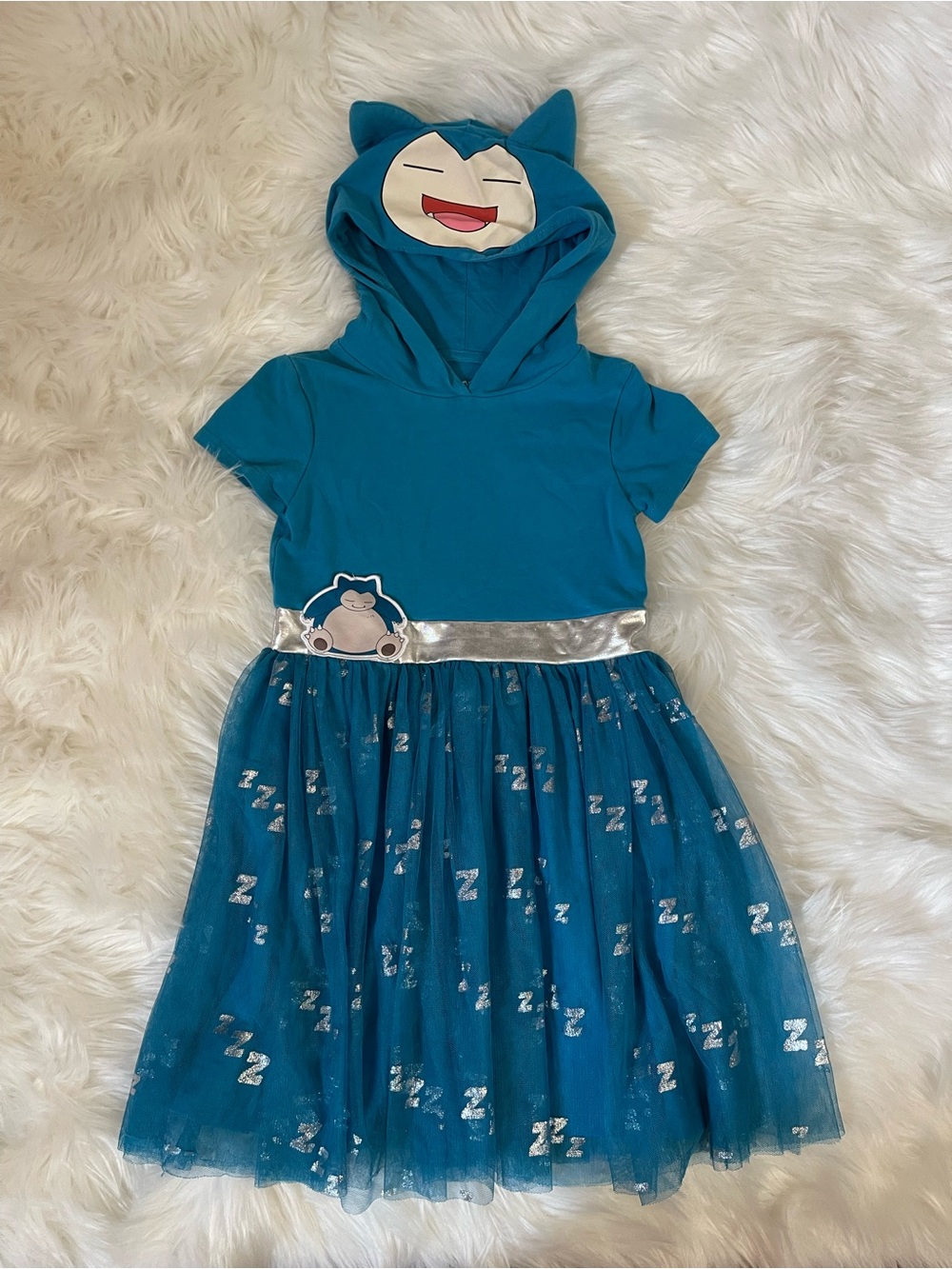 Pokemon Snorlax Hooded Dress Girls Size Small 6-7 Blue Tulle Kids Costume